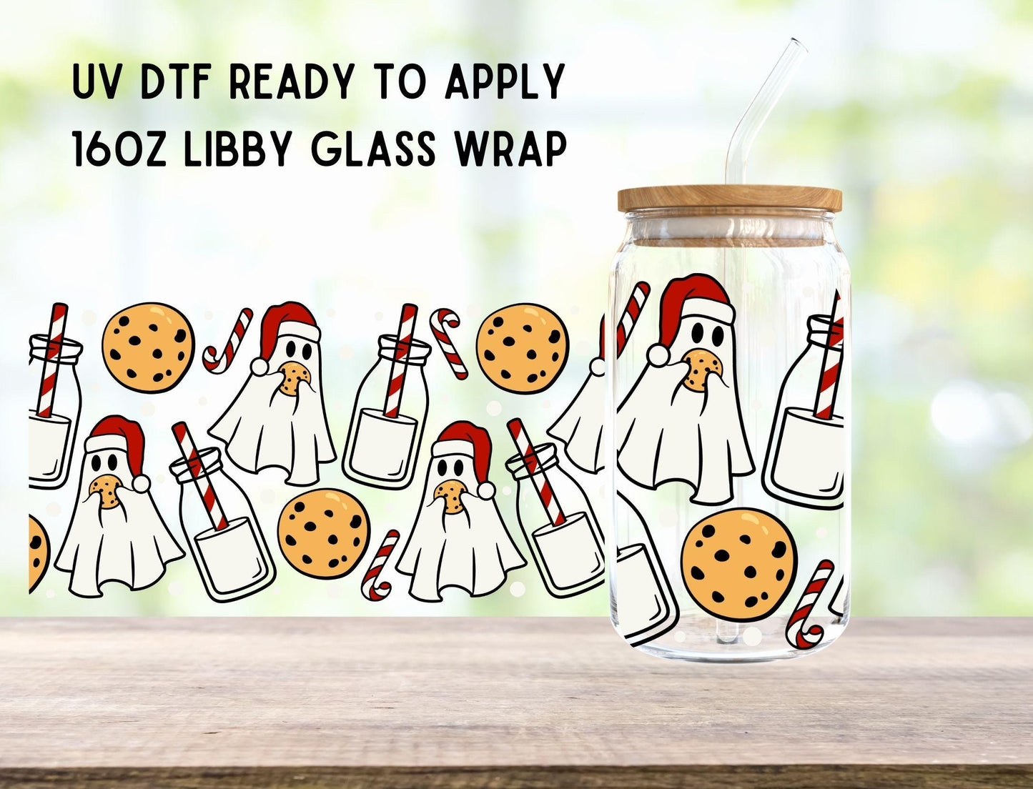 UV DTF Christmas ghost Lights 16oz Ready To Apply Libby Glass Wrap, Glass Cup Can Wraps