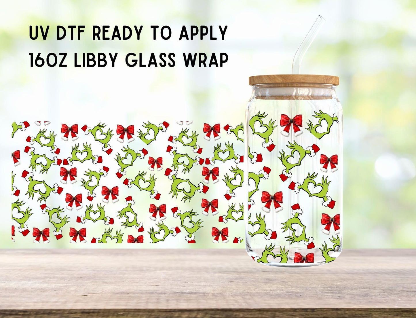 UV DTF Christmas 16oz Ready To Apply Libby Glass Wrap, Glass Cup Can Wraps