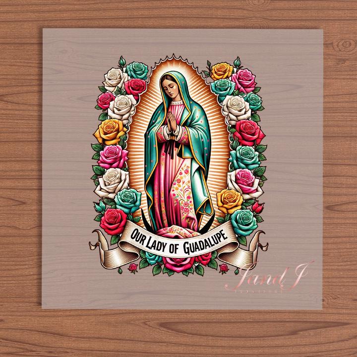 Virgin Mary Guadalupe Floral DTF Hispanic edition, DTF Transfers Ready To Press, Direct To Film Transfer ,DTF Prints
