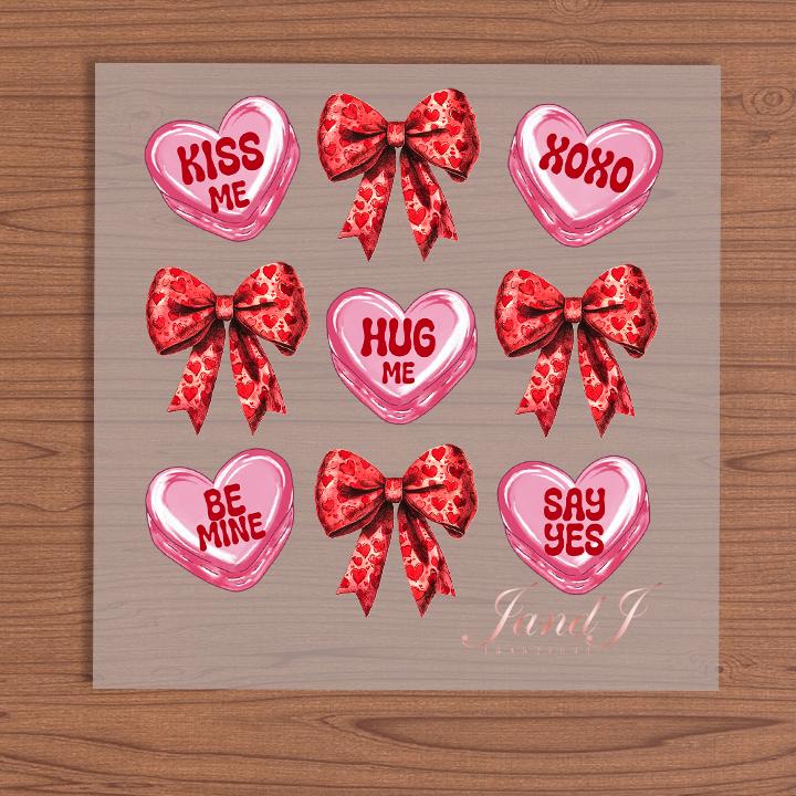 Heart Bow Valentine Heart Vibes Transfers Ready To Press, Direct To Film Transfer ,DTF Prints