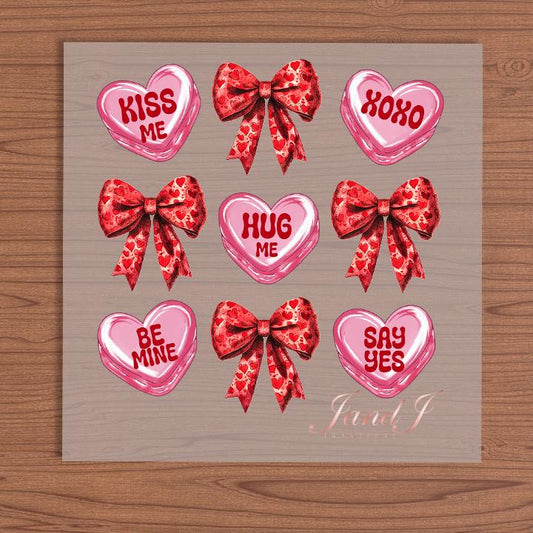 Heart Bow Valentine Heart Vibes Transfers Ready To Press, Direct To Film Transfer ,DTF Prints