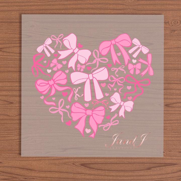 Pink Heart Bow Valentine Heart Vibes Transfers Ready To Press, Direct To Film Transfer ,DTF Prints