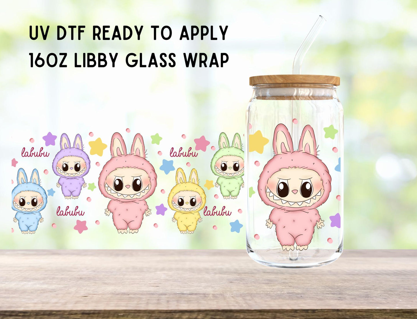 UV DTF Cute Monsters 16oz Ready To Apply Libby Glass Wrap, Glass Cup Can Wraps