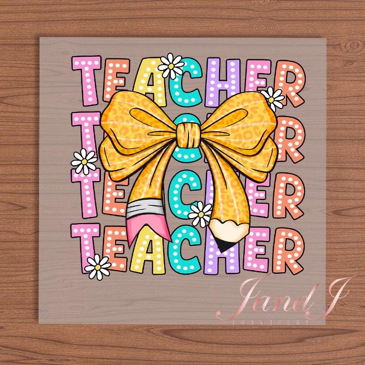 Teacher Bow DTF- DTF Transfers Ready To Press, Direct To Film Transfer ,DTF Prints