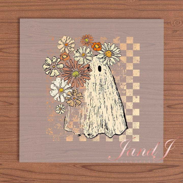 Ghost Floral Checker, Fall Vibes, Fall Autumn, DTF Transfers Ready To Press, Direct To Film Transfer DTF, DTF Prints, Ready To Press