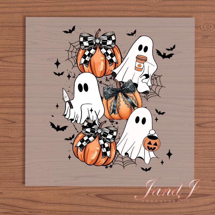 Ghost Pumkin Checker Fall Vibes, Fall Autumn Pumkin DTF Transfers Ready To Press, Direct To Film Transfer DTF, DTF Prints, Ready To Press