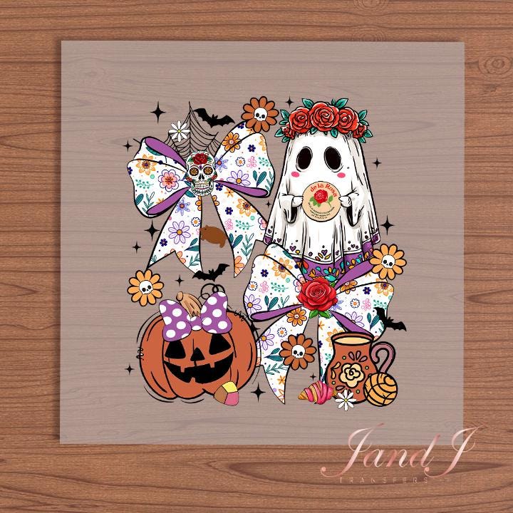 Espooky Vibes Halloween Ghost Bow DTF Transfers Ready To Press, Direct To Film Transfer, DTF Prints, Ready To Press