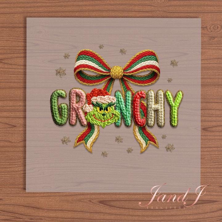 Grinchy Bow DTF Transfers Ready To Press, Direct To Film Transfer ,DTF Prints