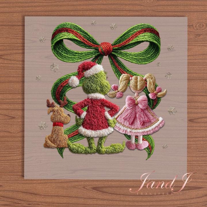 Grinchy Bow DTF Transfers Ready To Press, Direct To Film Transfer ,DTF Prints
