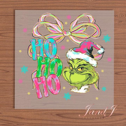 Ho Ho Ho Grinchy Bow DTF Transfers Ready To Press, Direct To Film Transfer ,DTF Prints
