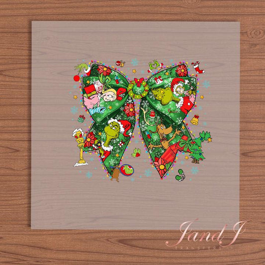 Grinchy Bow DTF Transfers Ready To Press, Direct To Film Transfer ,DTF Prints