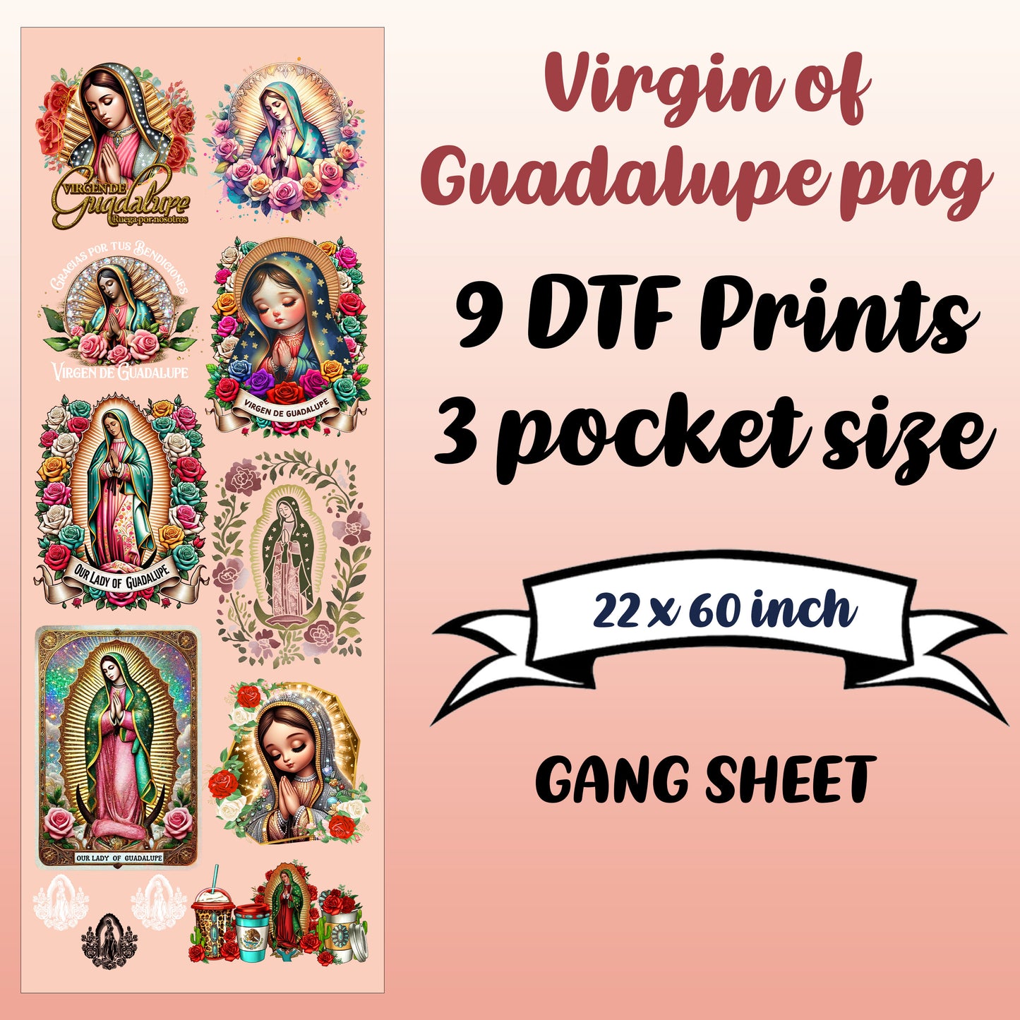Virgin of Guadalupe Premade Gang sheet