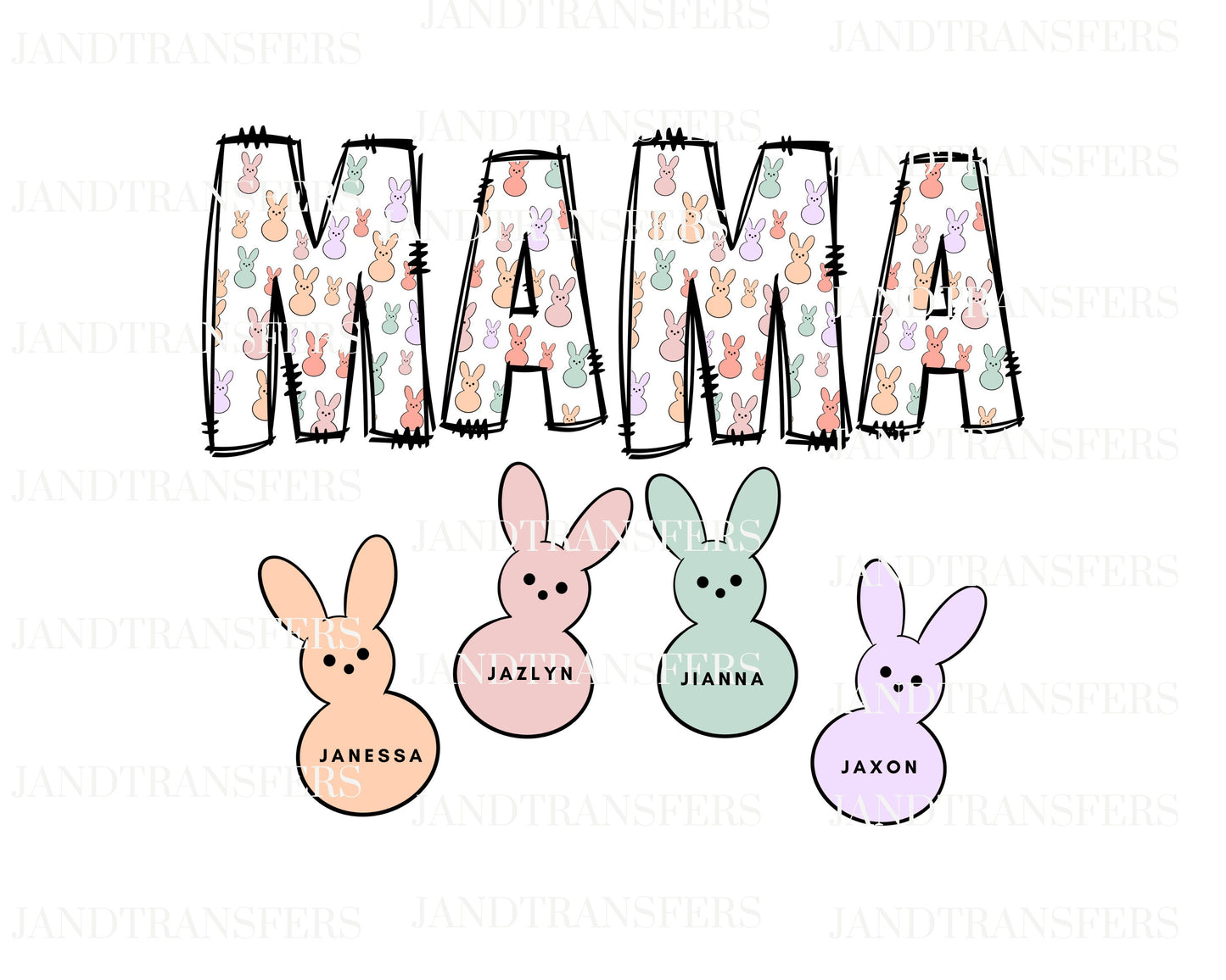 Mama Bunny and Her Chicks Easter Bunny DTF Transfers Ready To Press, Direct To Film Transfer ,DTF Prints