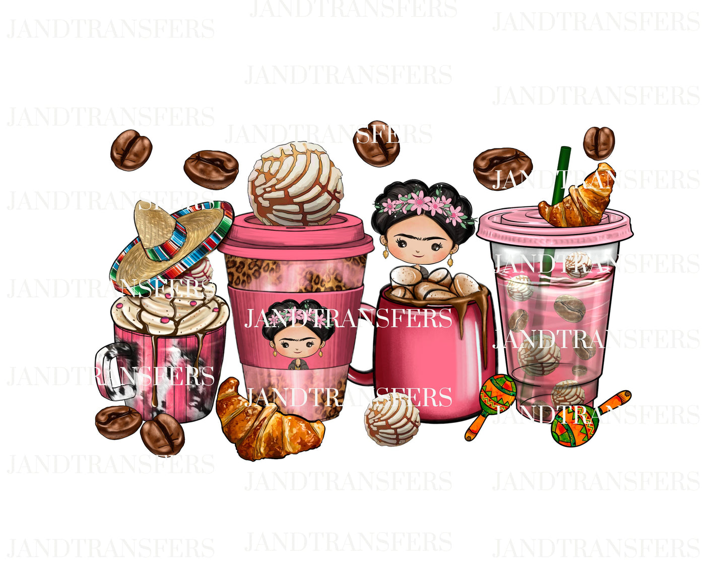 Cafecito y Chisme Coffee Cups DTF Transfers Ready To Press, Direct To Film Transfer ,DTF Prints