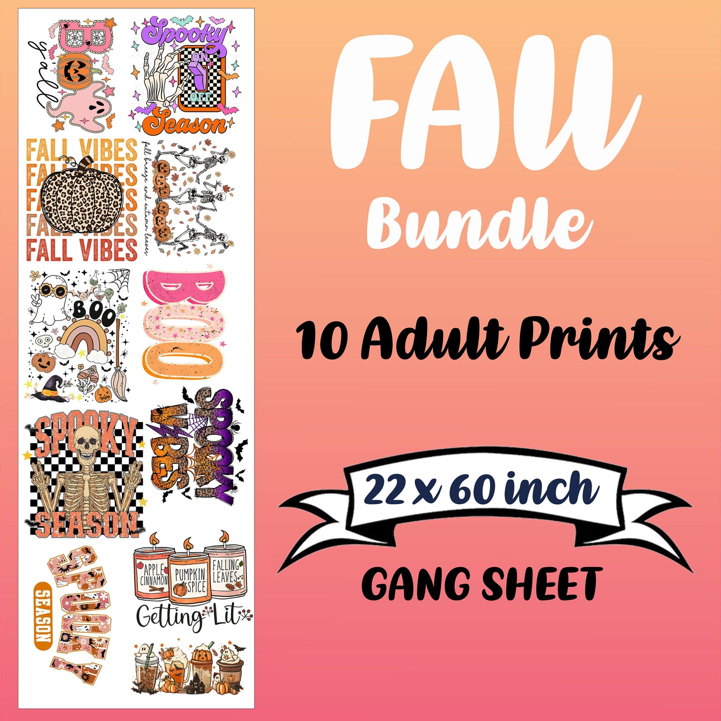 Fall Halloween Gangsheet DTF Transfers Ready To Press, Direct To Film Transfer ,DTF Prints
