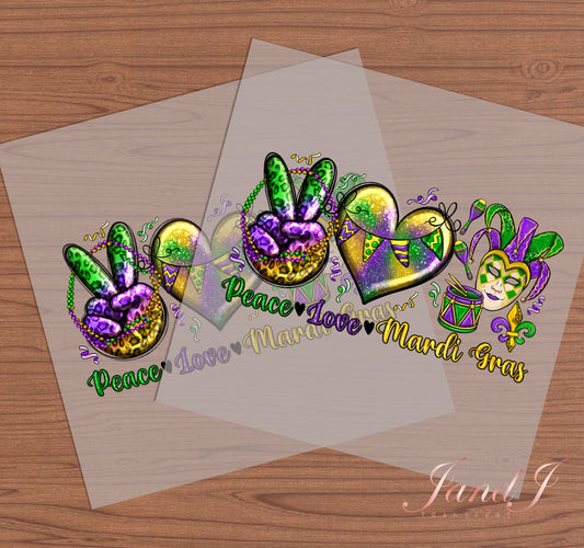 Peace, Love, Mardi Grass DTF Transfers Ready To Press, Direct To Film Transfer ,DTF Prints