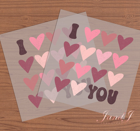 I Love You Hearts DTF Transfers Ready To Press, Direct To Film Transfer ,DTF Prints