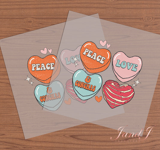 Peace Love and Concha Valentine's DTF Transfers Ready To Press, Direct To Film Transfer ,DTF Prints