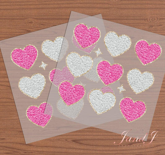 Hearts Chenille Sequin Glitter DTF Transfers Ready To Press, Direct To Film Transfer ,DTF Prints