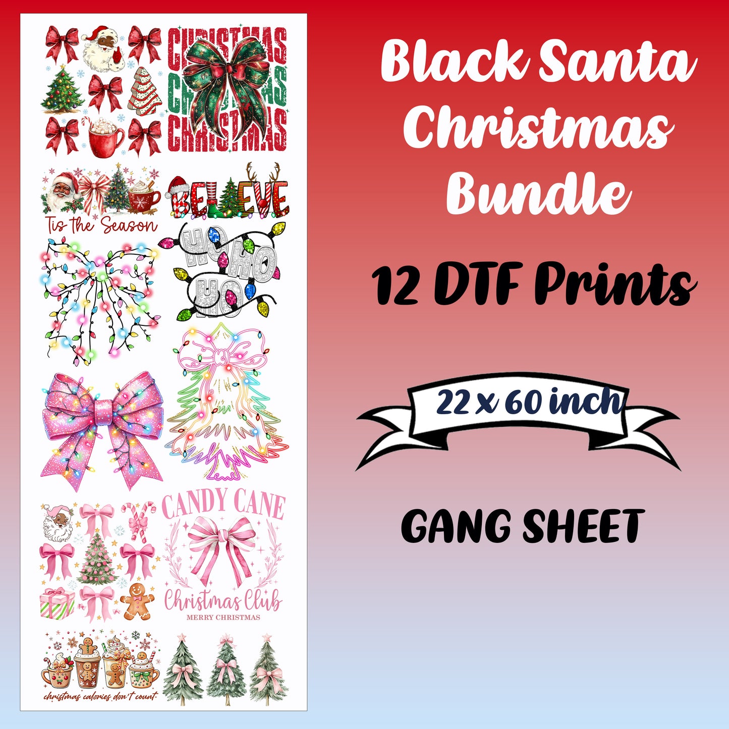 Black Santa Christmas Premade Gang sheet