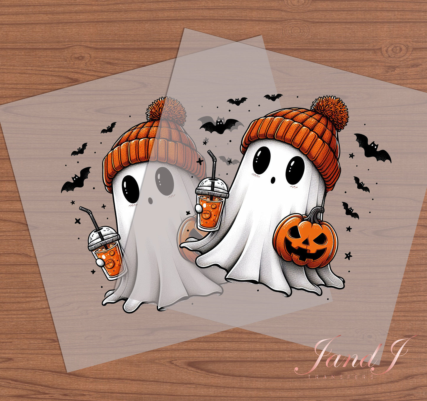 Cute Ghost Fall Vibes, Pumkin Halloween DTF Transfers Ready To Press, Direct To Film Transfer, DTF Prints, Ready To Press