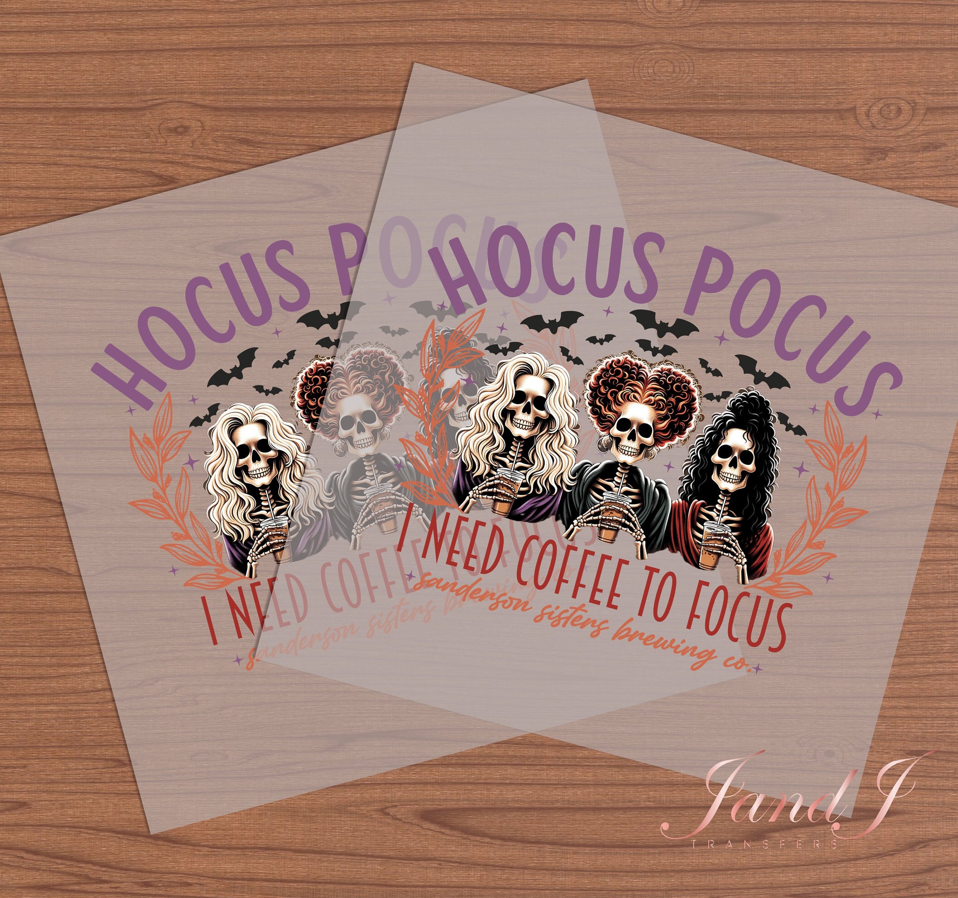 Hocus Pocus I Need Coffee To Focus, Fall Vibes, DTF Transfers Ready To Press, Direct To Film Transfer DTF, DTF Prints, Ready To Press