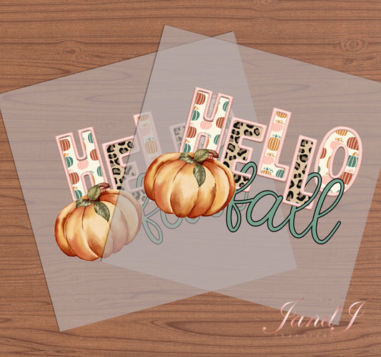 Hello Fall Pumkin. Embroidery realistic Stitch, DTF Transfers Ready To Press, Direct To Film Transfer, DTF Prints, Ready To Press Halloween