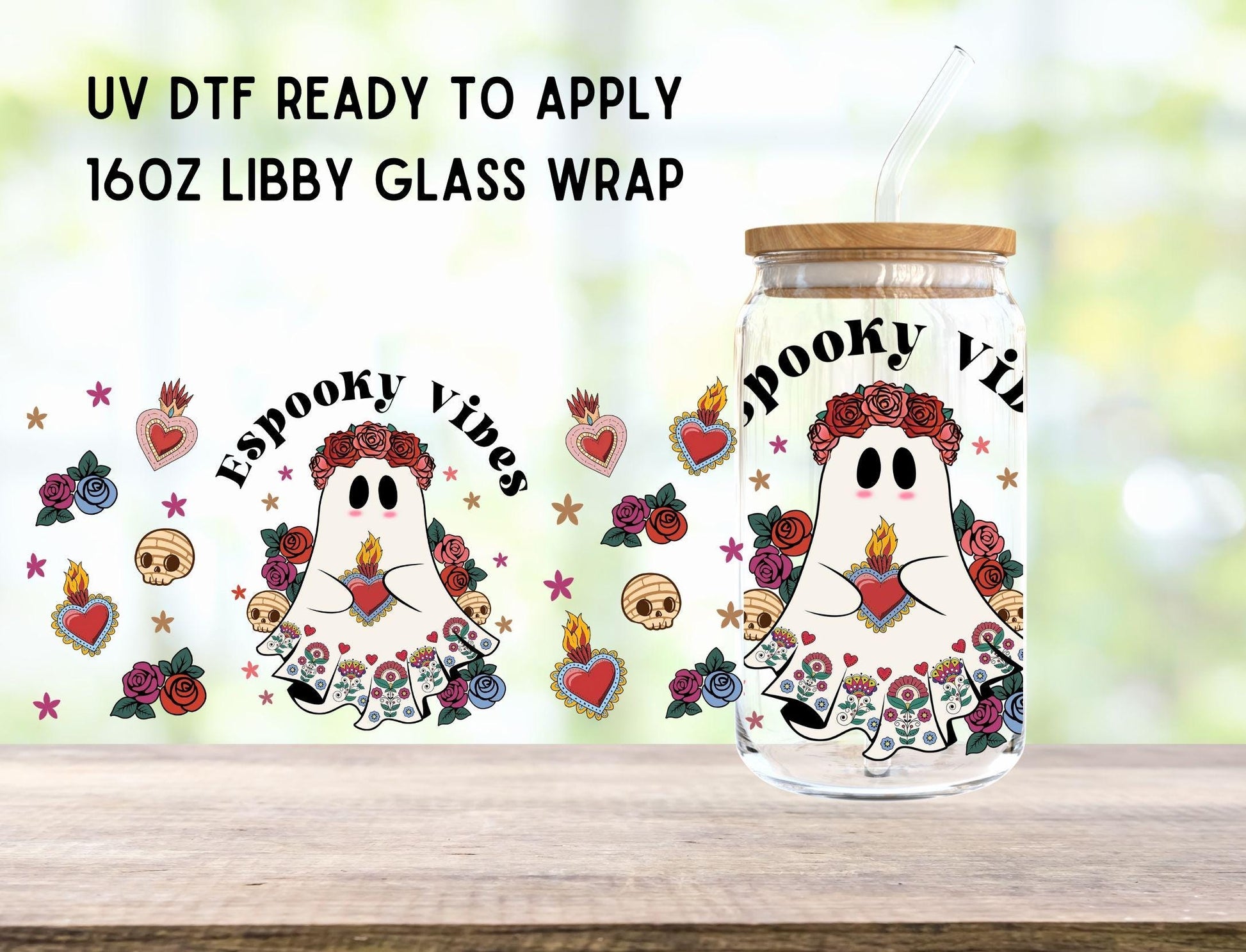 UV DTF Espooky Vibes Coffee 16oz Ready To Apply Libby Glass Wrap, Glass Cup Can Wraps