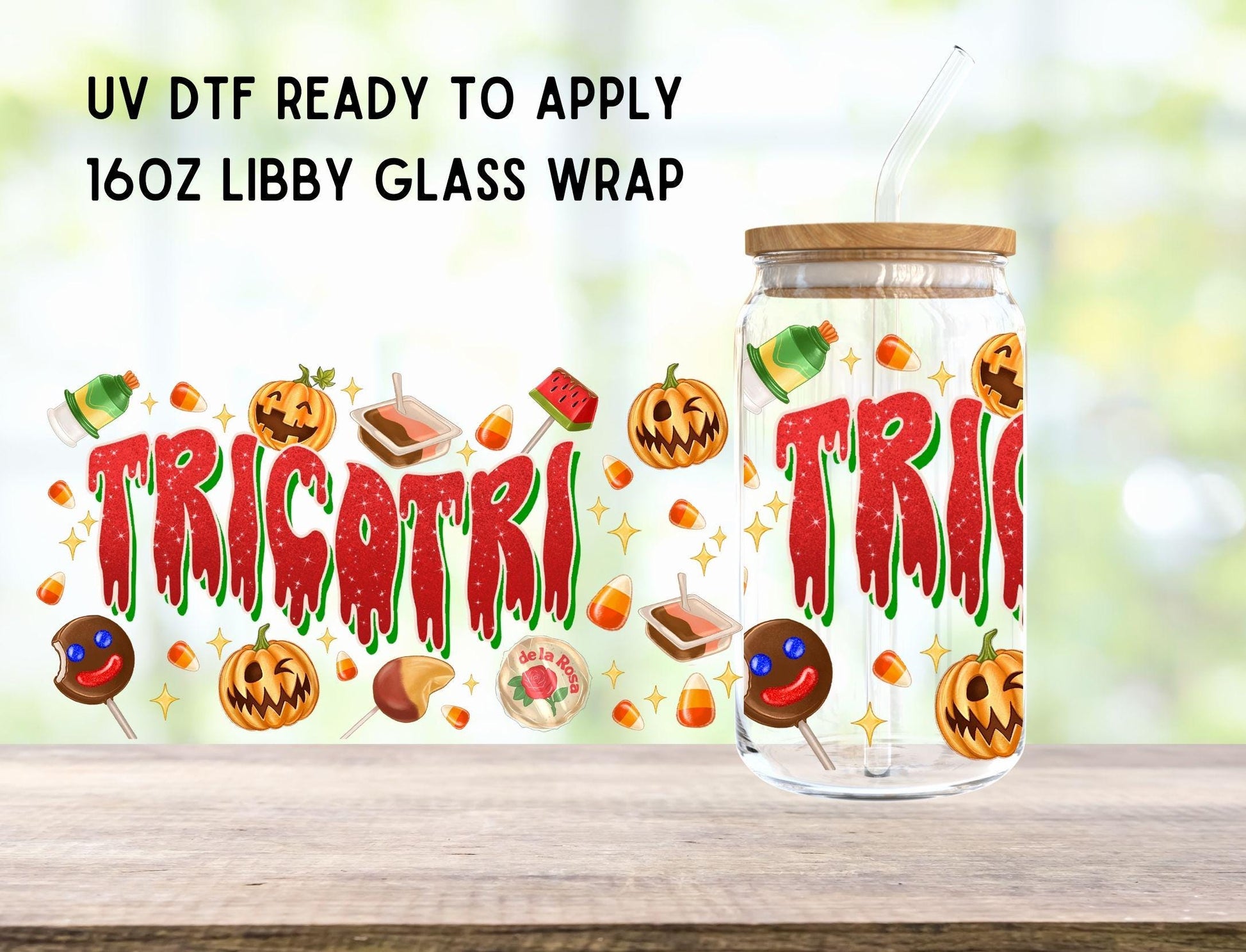 UV DTF Tricotri Coffee 16oz Ready To Apply Libby Glass Wrap, Glass Cup Can Wraps