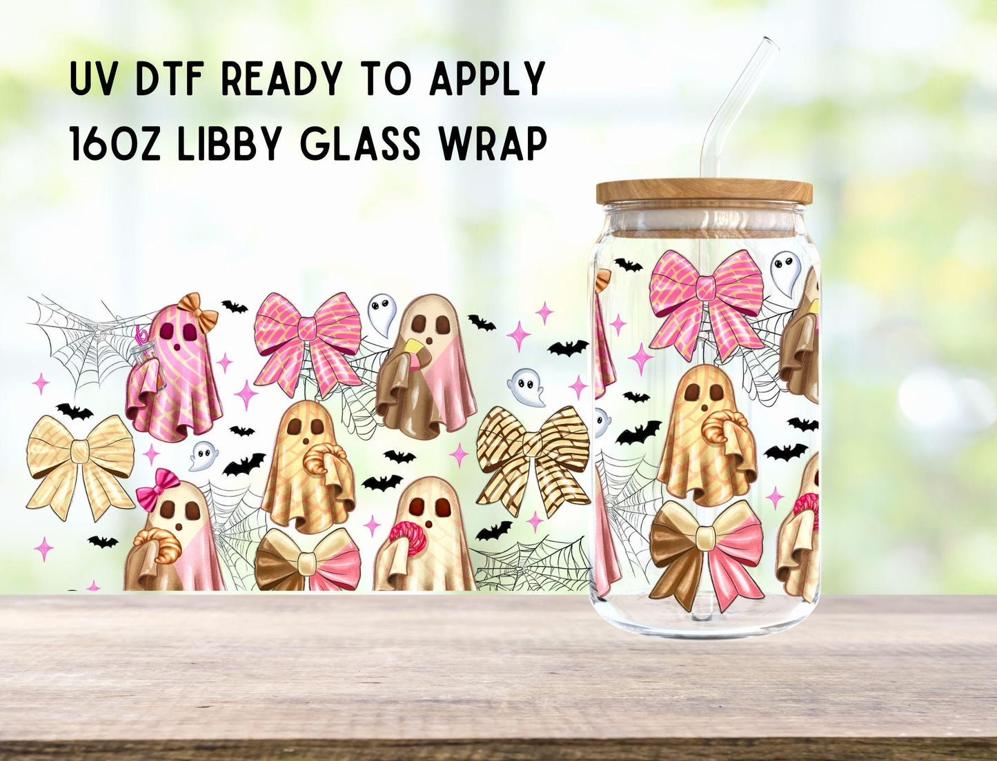 UV DTF Concha Ghost Cute 16oz Ready To Apply Libby Glass Wrap, Glass Cup Can Wraps