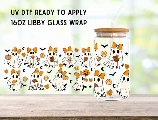 UV DTF Concha Ghost Cute 16oz Ready To Apply Libby Glass Wrap, Glass Cup Can Wraps