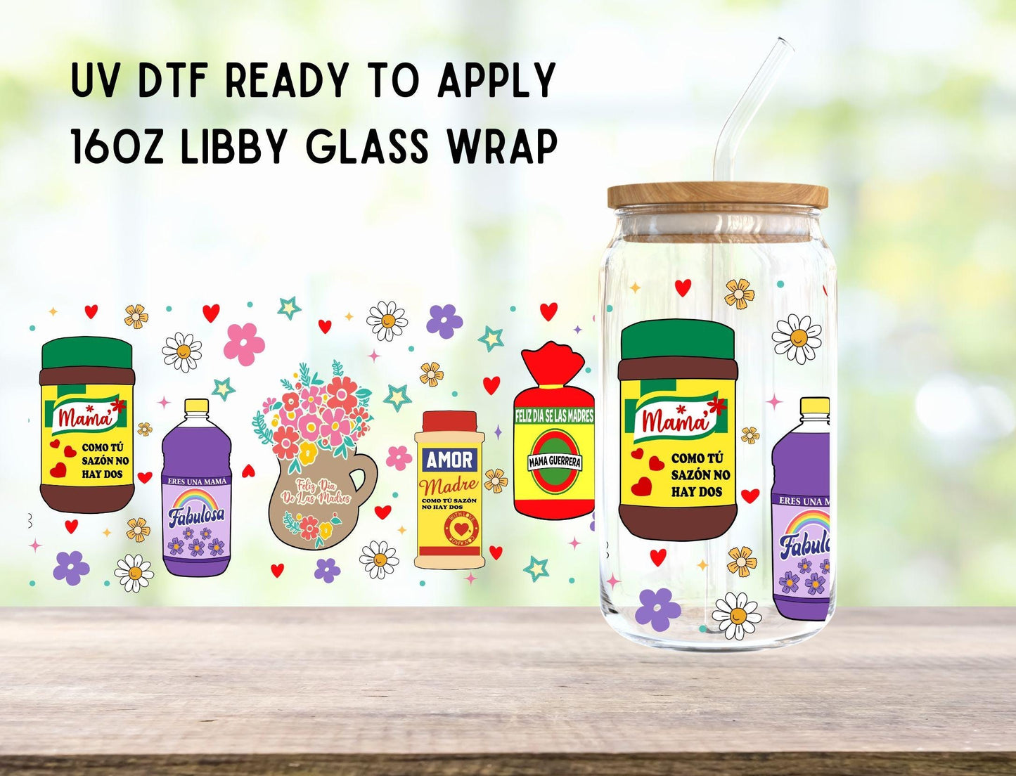 UV DTF Hispanic Mexican 16oz Ready To Apply Libby Glass Wrap, Glass Cup Can Wraps