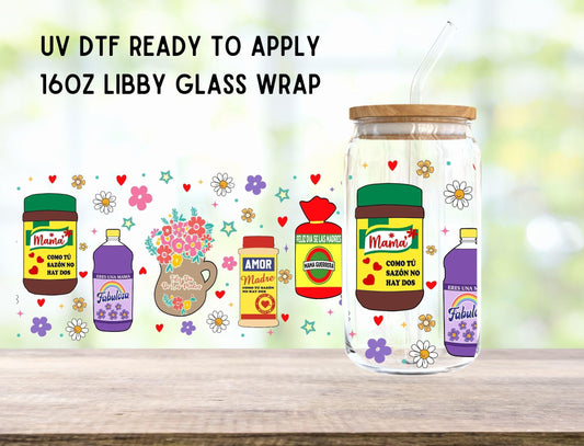 UV DTF Hispanic Mexican 16oz Ready To Apply Libby Glass Wrap, Glass Cup Can Wraps