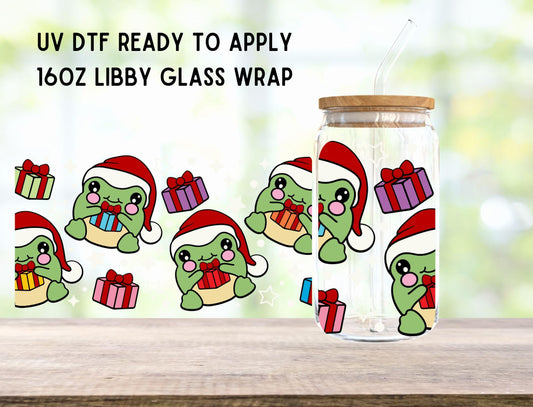 UV DTF Christmas Frogs 16oz Ready To Apply Libby Glass Wrap, Glass Cup Can Wraps