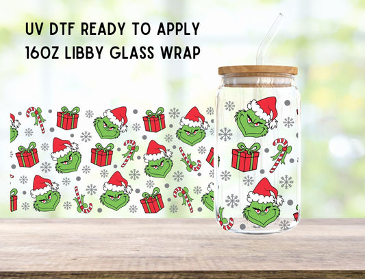 UV DTF Christmas 16oz Ready To Apply Libby Glass Wrap, Glass Cup Can Wraps
