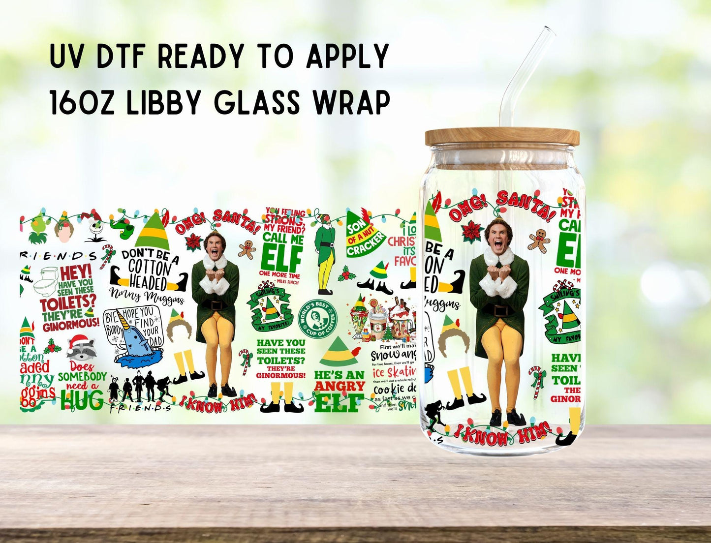 UV DTF Christmas 16oz Ready To Apply Libby Glass Wrap, Glass Cup Can Wraps