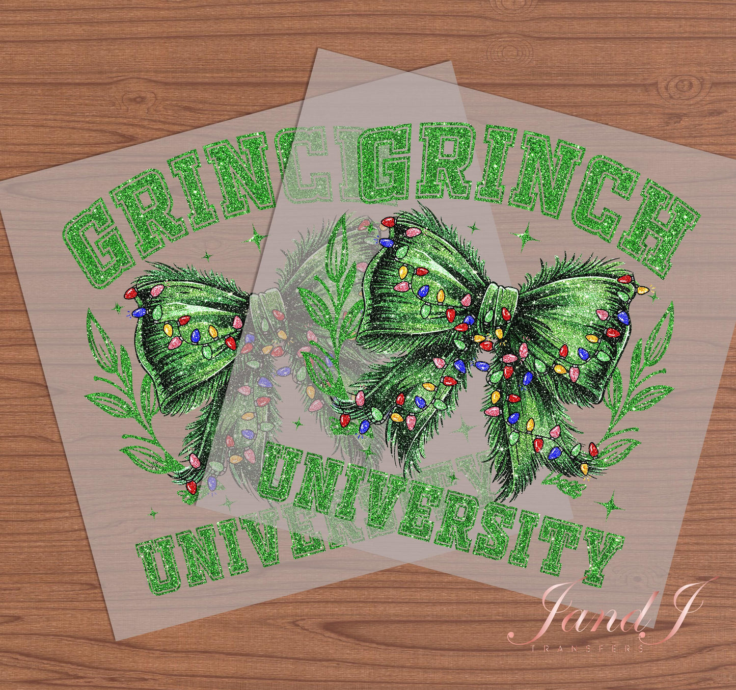 Green Christmas Bow University, DTF Transfers Ready To Press, Direct To Film Transfer ,DTF Prints