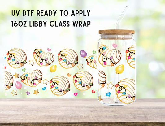 UV DTF Christmas Concha Lights 16oz Ready To Apply Libby Glass Wrap, Glass Cup Can Wraps