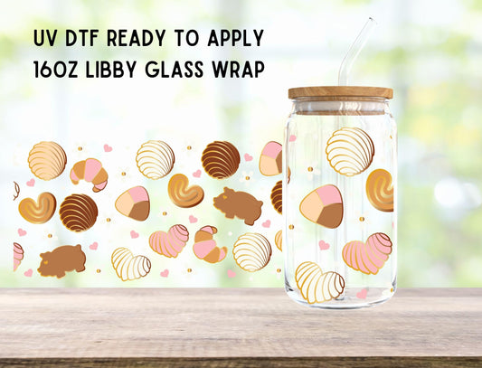 UV DTF Concha 16oz Ready To Apply Libby Glass Wrap, Glass Cup Can Wraps