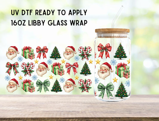 UV DTF Christmas 16oz Ready To Apply Libby Glass Wrap, Glass Cup Can Wraps