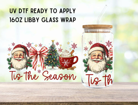 UV DTF Christmas 16oz Ready To Apply Libby Glass Wrap, Glass Cup Can Wraps