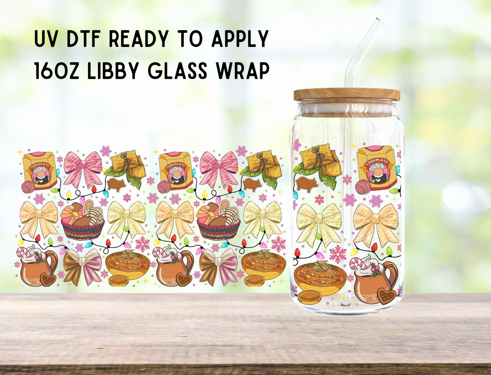 UV DTF Hispanic Christmas 16oz Ready To Apply Libby Glass Wrap, Glass Cup Can Wraps
