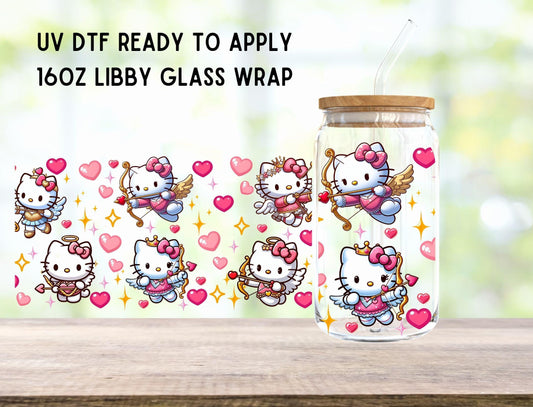 UV DTF Valentines Kitty Wrap 16oz Ready To Apply Libby Glass Wrap, Glass Cup Can Wraps