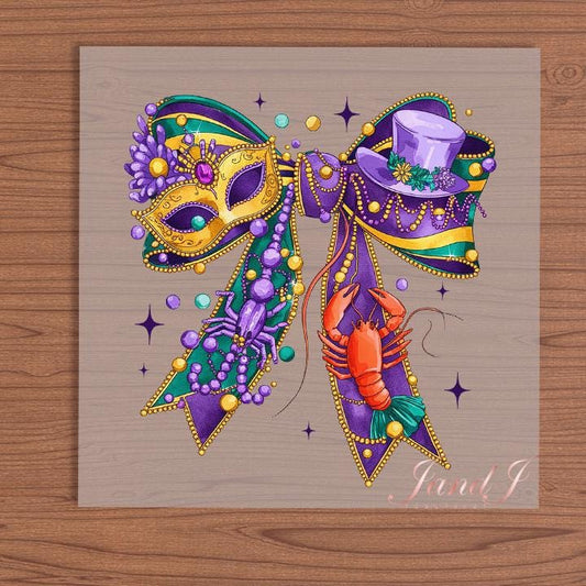 Mardi Gras Bow DTF Transfers Ready To Press, Direct To Film Transfer ,DTF Prints