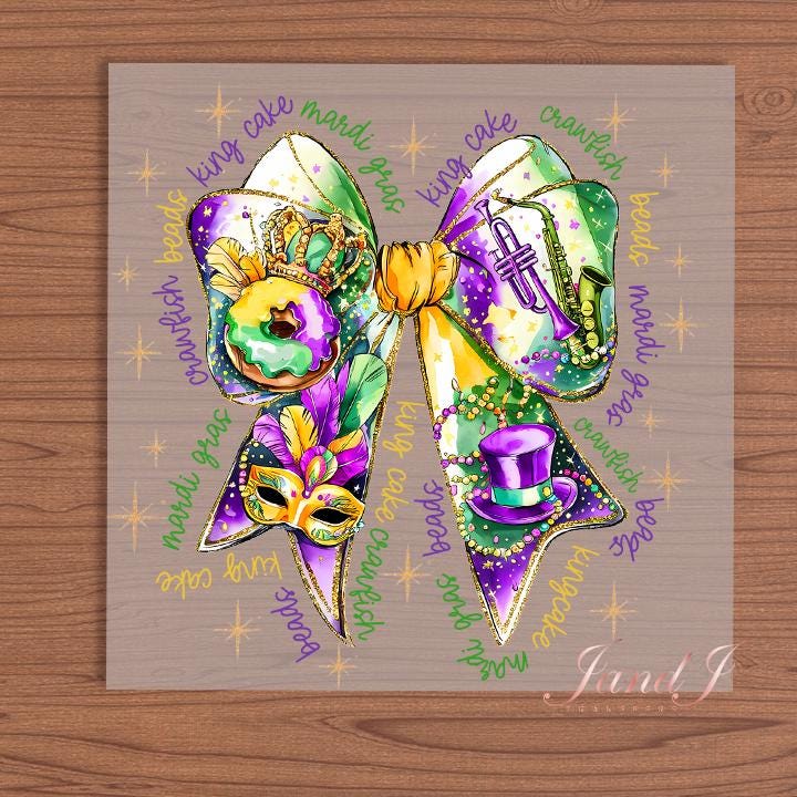 Mardi Gras Bow DTF Transfers Ready To Press, Direct To Film Transfer ,DTF Prints
