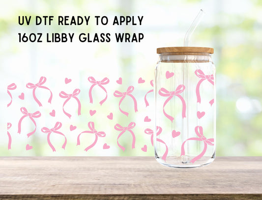 UV DTF delicate Coquette Ribbon 16oz Ready To Apply Libby Glass Wrap, Glass Cup Can Wraps