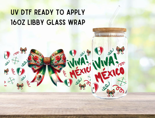 UV DTF Mexican Bow 16oz Ready To Apply Libby Glass Wrap, Glass Cup Can Wraps
