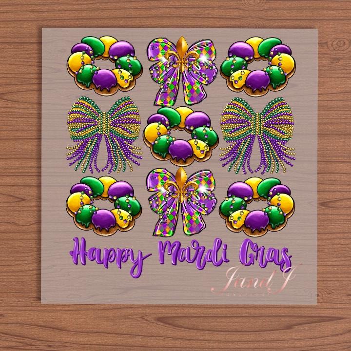 Mardi Gras Coquette Bow DTF Transfers Ready To Press, Direct To Film Transfer ,DTF Prints