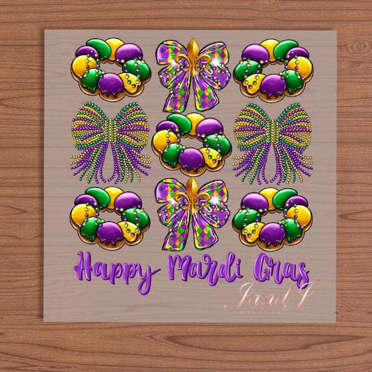 Mardi Gras Coquette Bow DTF Transfers Ready To Press, Direct To Film Transfer ,DTF Prints