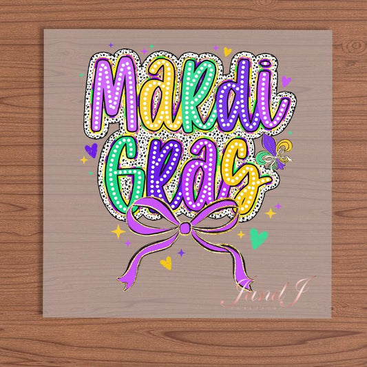 Mardi Gras Bow DTF Transfers Ready To Press, Direct To Film Transfer ,DTF Prints